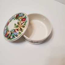 Mikasa Round Trinket Box with Lid, Christmas Bouquet, 1980s ceramic lidded dish image 5