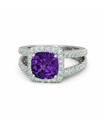 0.90 Ct Cushion Cut Purple Amethyst Wedding Engagement Ring 14k White Go... - $89.99