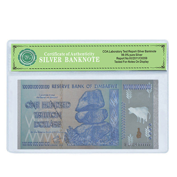100 Pcs Zimbabwe 100 Trillion Dollar Gold Plated Bills+10 Certi.//Not WR