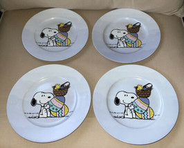 Peanuts Snoopy Woodstock Ceramic Salad Plates Easter Purple Tint Set of 4 New - $31.99