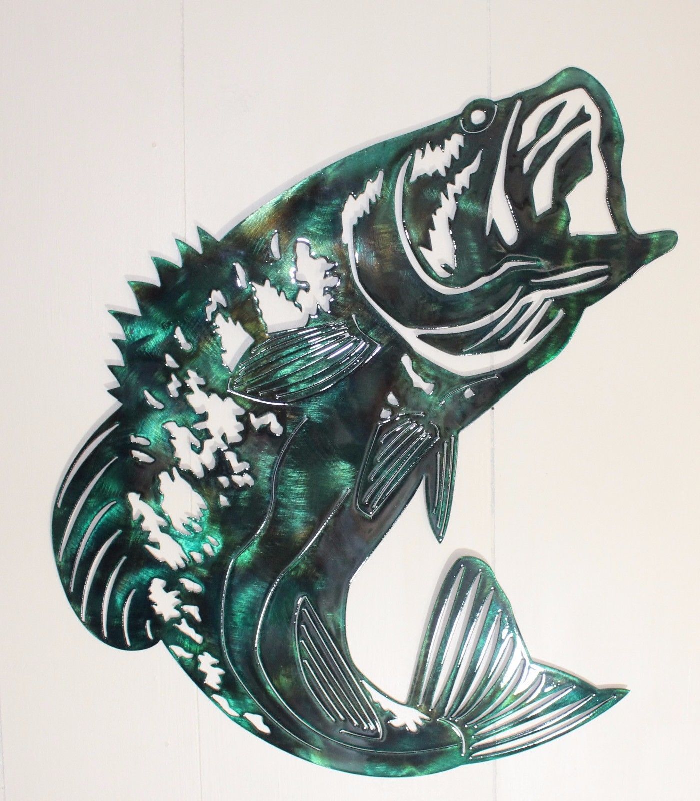 Bass Fish - Metal Wall Art - Metallic Green 22