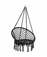 Durable Hanging Black Macramé Hammock Chair w/Handwoven Cotton Backrest- - £79.89 GBP
