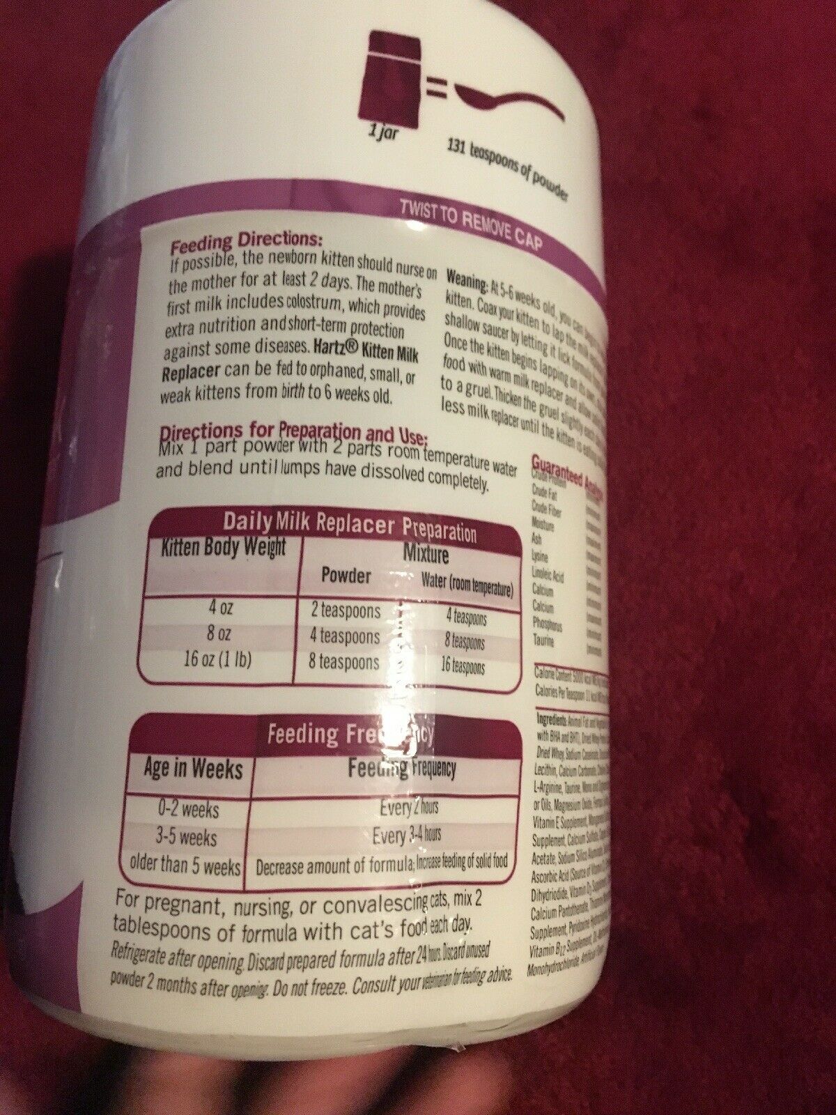 HARTZ Powdered Milk Replacer Formula for Kittens New. 11 OzBrand New
