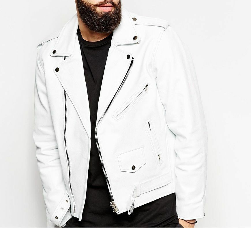 New Men Genuine Lambskin Leather Jacket Slim fit Biker Motorcycle jacket - NF 6