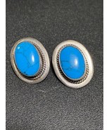 Earrings Sterling Silver Southwestern 925 Bezel Set Simulated Turquoise ... - $20.27