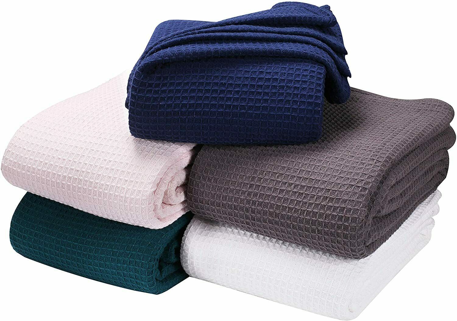 King Waffle Blanket Woven Navy Blue 102" x 90" Home Decor Soft Cotton