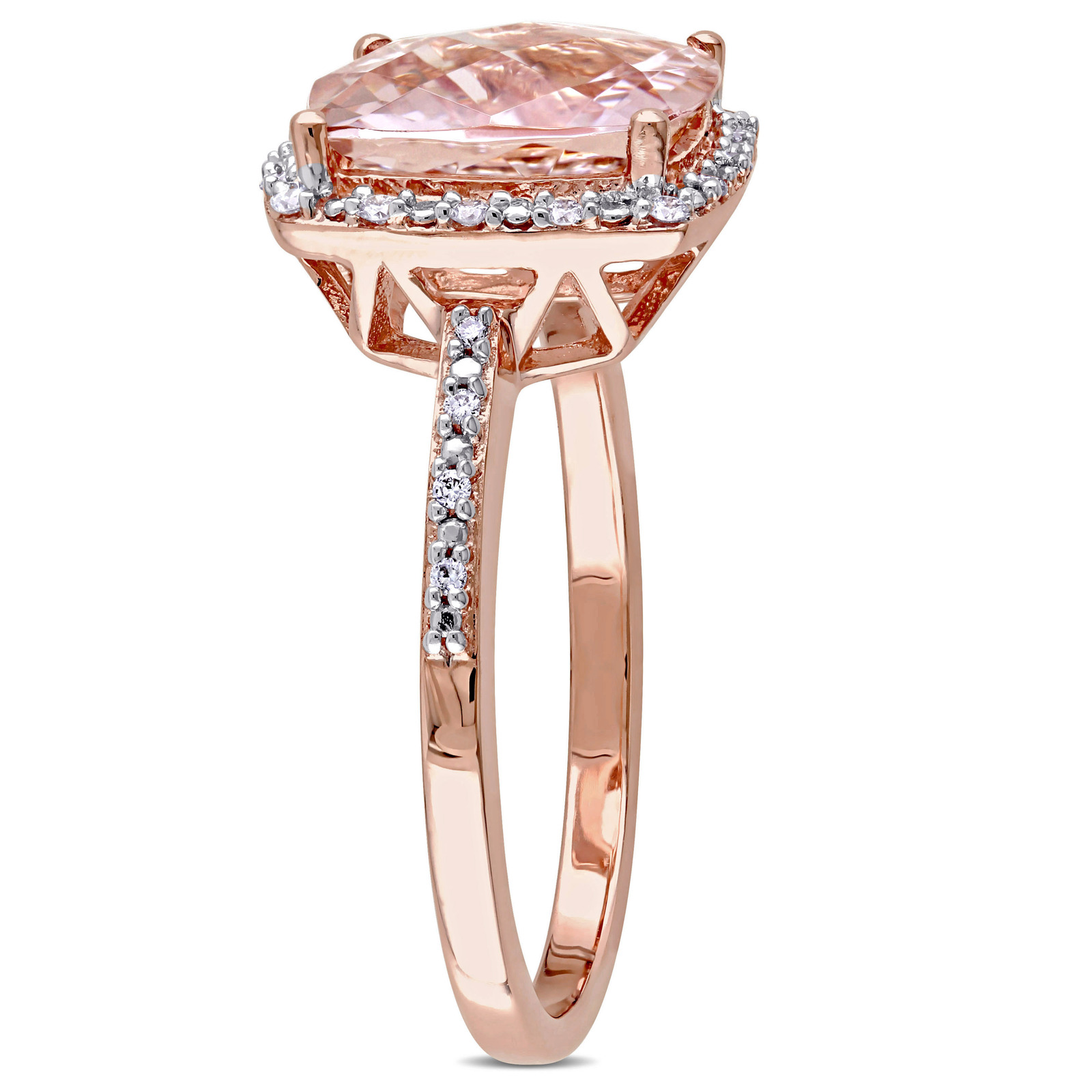 3.10ct Cushion Cut Morganite & Diamond Engagement Ring 14K Rose Gold ...