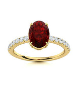 1.0 Ctw Solitaire Oval Garnet 9K Yellow Gold Side Stone Ring - $265.11