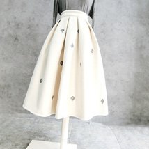 Ivory White Winter Midi Pleated Skirt Warm Wool Holiday Skirt Outfit Plus Size  image 9