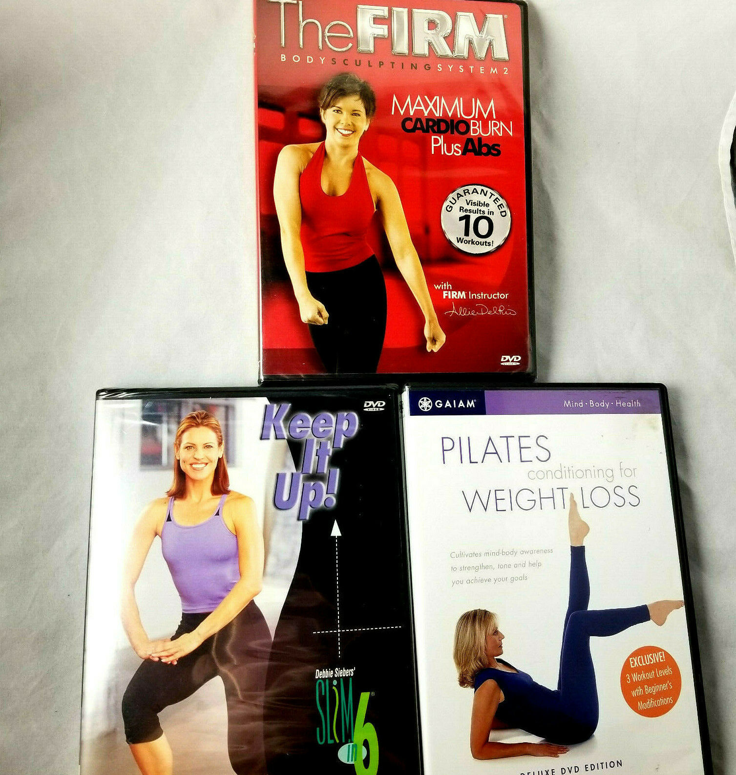 Primary image for Lot of 3 Workout Videos Pilates for Weight Loss, The Firm Cardio Burn, Slim in 6