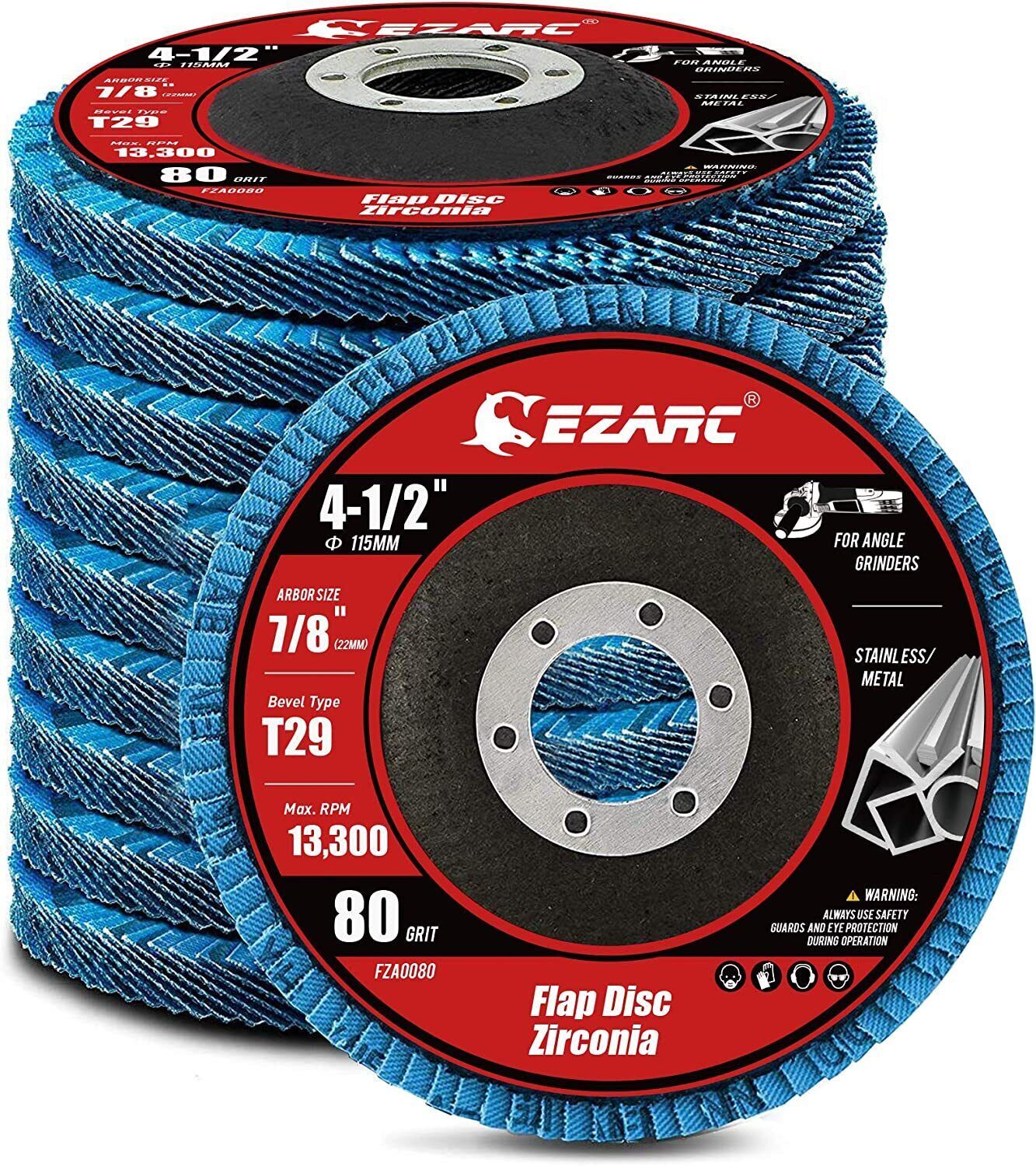 10 Pcs Flap Discs 80 Grit 4 1/2”X7/8” Grinding Wheel Flapper Wheel for