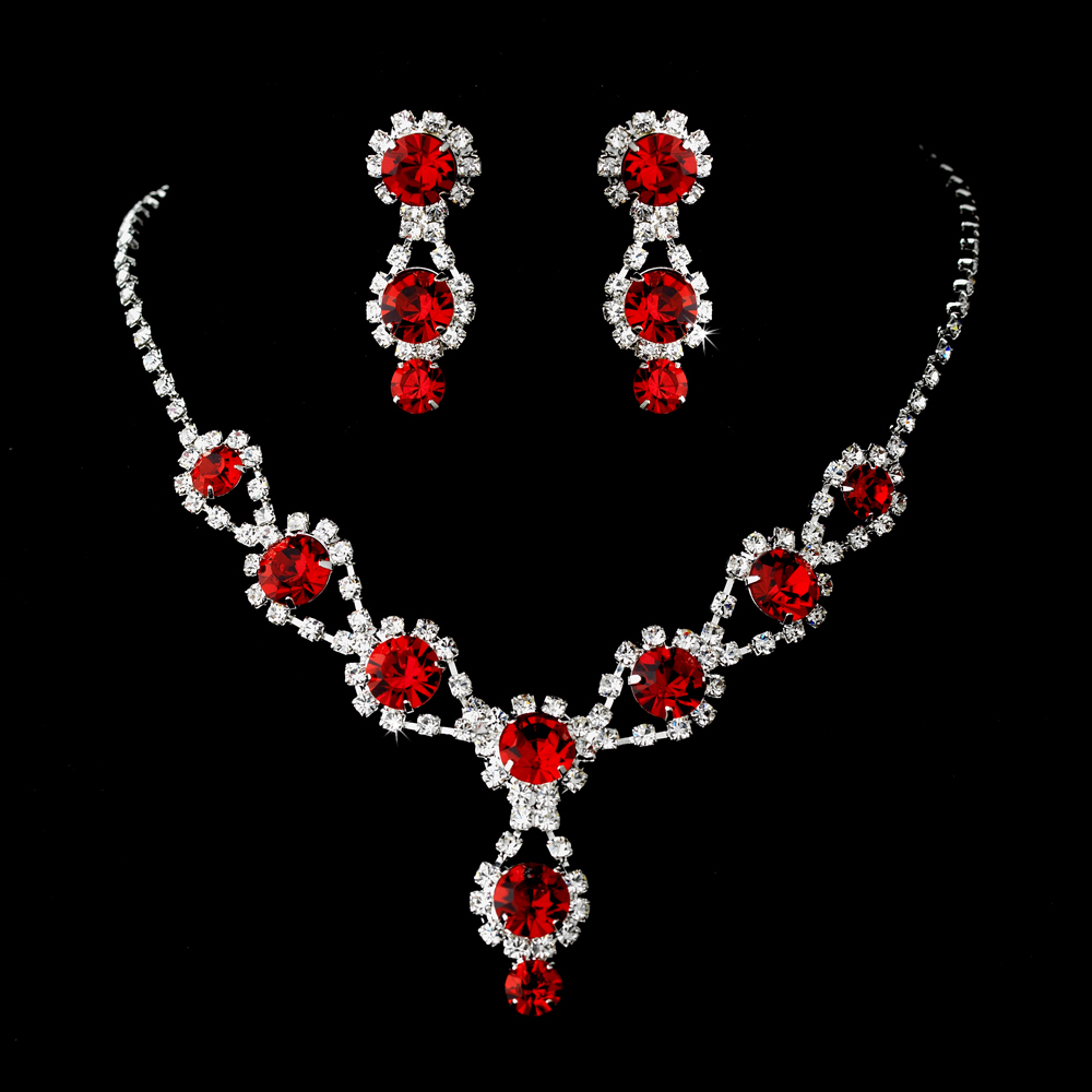 Red Swarovski Crystal Bridesmaid Necklace Set Jewelry Sets