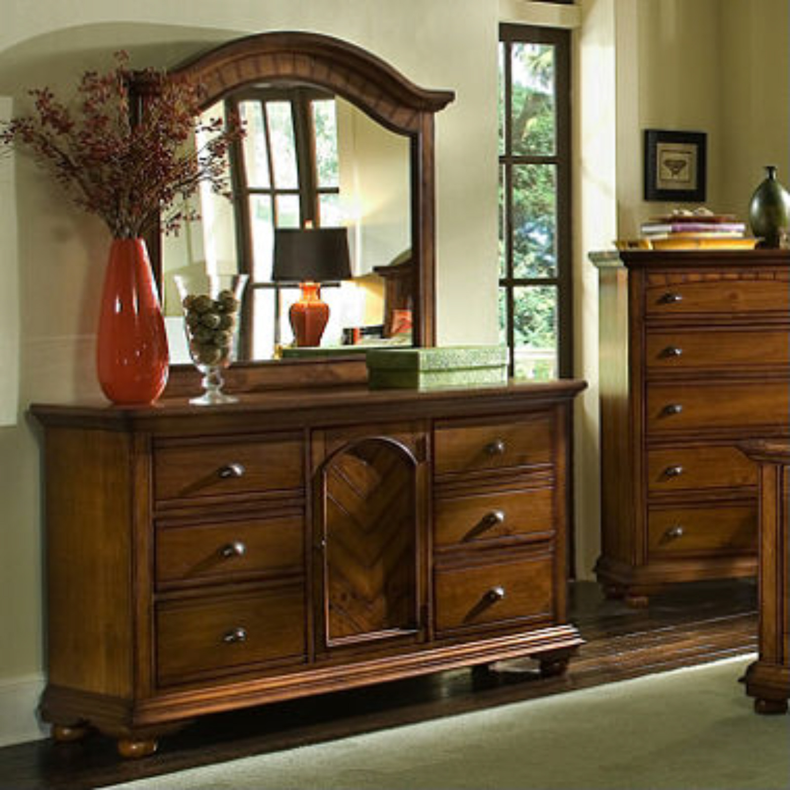 Addison Chestnut Bedroom Set Queen 6 pc. Bedroom Furniture, New