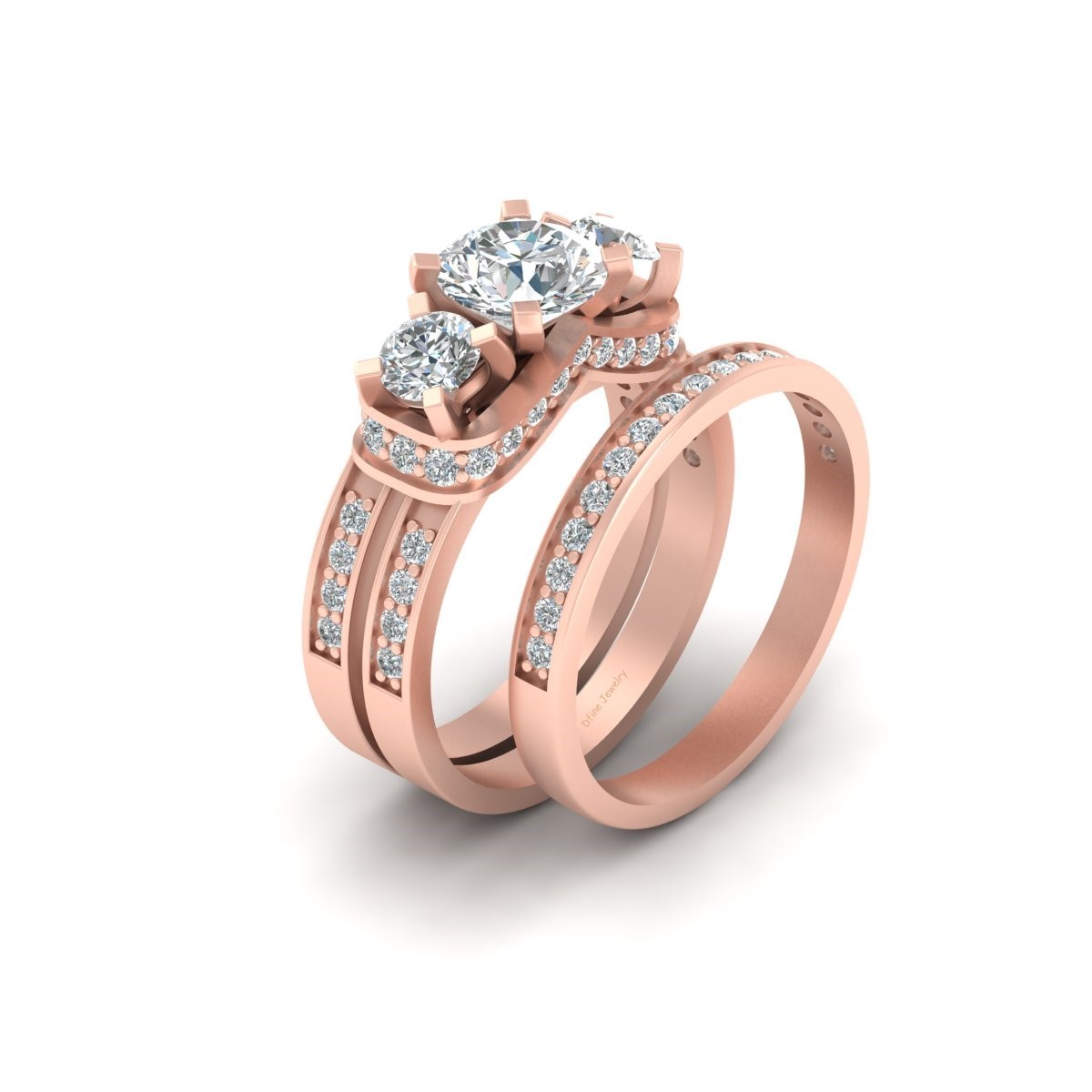 2.10cttw Diamond Engagement Ring Matching Eternity Band Set Solid 10k Rose Gold - $1,579.99