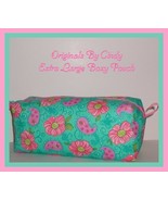 Boxy Pouch Extra Large Aqua Lavender Paisley Hot Pink Flowers Bag Floral... - $26.00