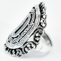 Bohemian Vintage Antique Inspired Silver Tone Geometric Statement Accent Ring image 2