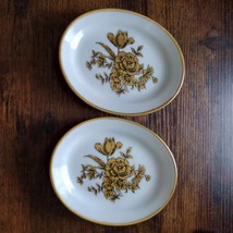 Vintage Gold Trim Trinket Dish, set of 2, Soap / Nut, Golden Rose Flowers, Sadek