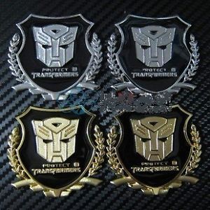 Image of Car Metal Side Emblem Badge Protect Transformers Autobot Gold Silver