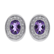 2.25 Carat Amethyst &amp; 0.20 Carat Diamond Huggie Earrings 14K White Gold - $424.71