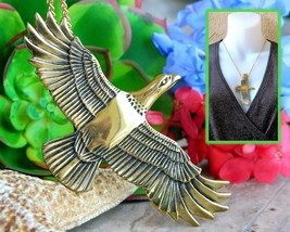 Vintage arch avary eagle bird pendant necklace gold brass signed 1988 thumb200