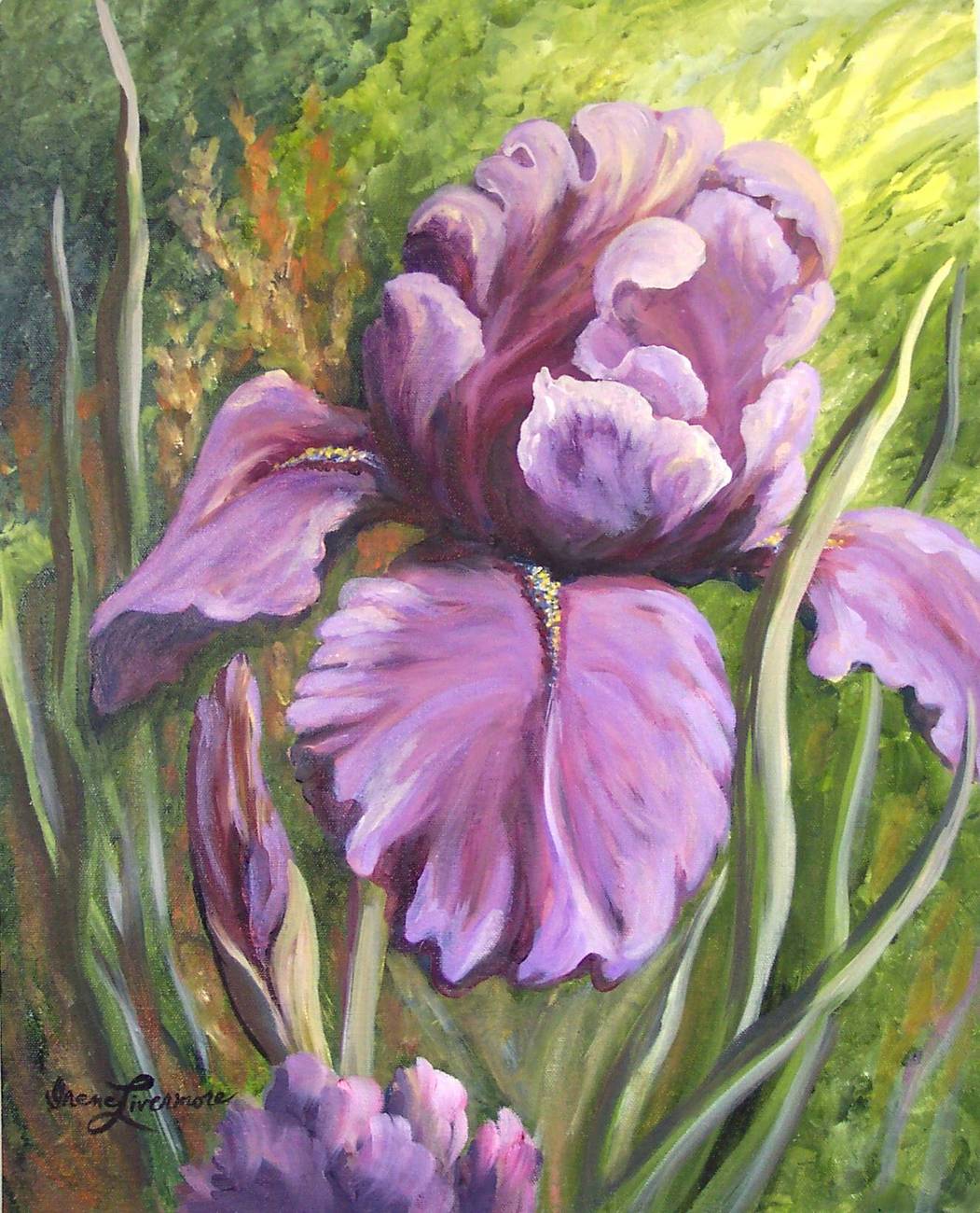 Purple Iris Original Realistic Still life Oil Painting Stretched Canvas ...