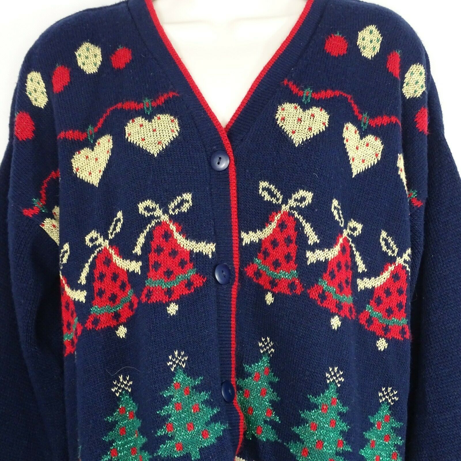 Vintage NutCracker Ugly Christmas Sweater Cardigan Women Size L Black Acrylic - Sweaters