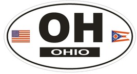 OH Ohio Oval Bumper Sticker or Helmet Sticker D779 Euro Oval with Flags - $1.39+