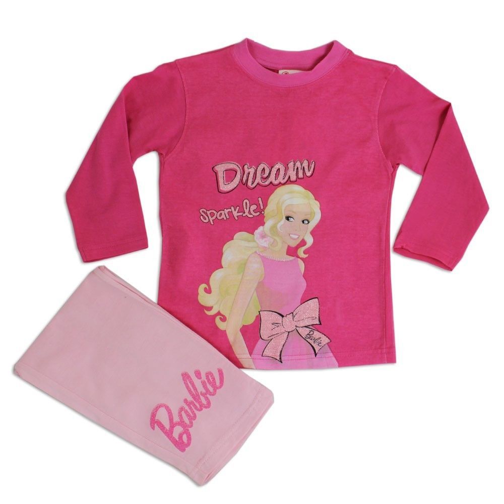 Girl Disney Pink Barbie Pajamas Pyjamas set Long Sleeved Hot Pink T-shirt 2 yrs