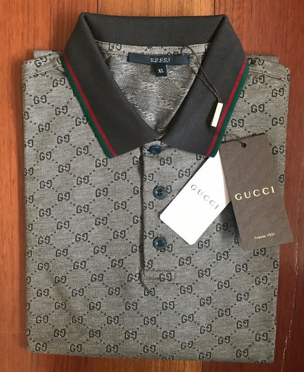 Gucci Men S Polo Shirt Brown With Gg Monogram Print Size Xl Casual