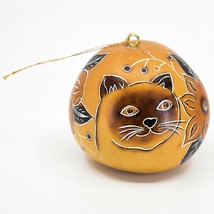 Handcrafted Carved Gourd Art Garden Cats Doodle Whimsy Ornament Made in Peru