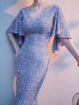 Women Maxi Sequin Dress Gowns Bat Sleeve High Waist Sequined Wedding Party Dress image 4