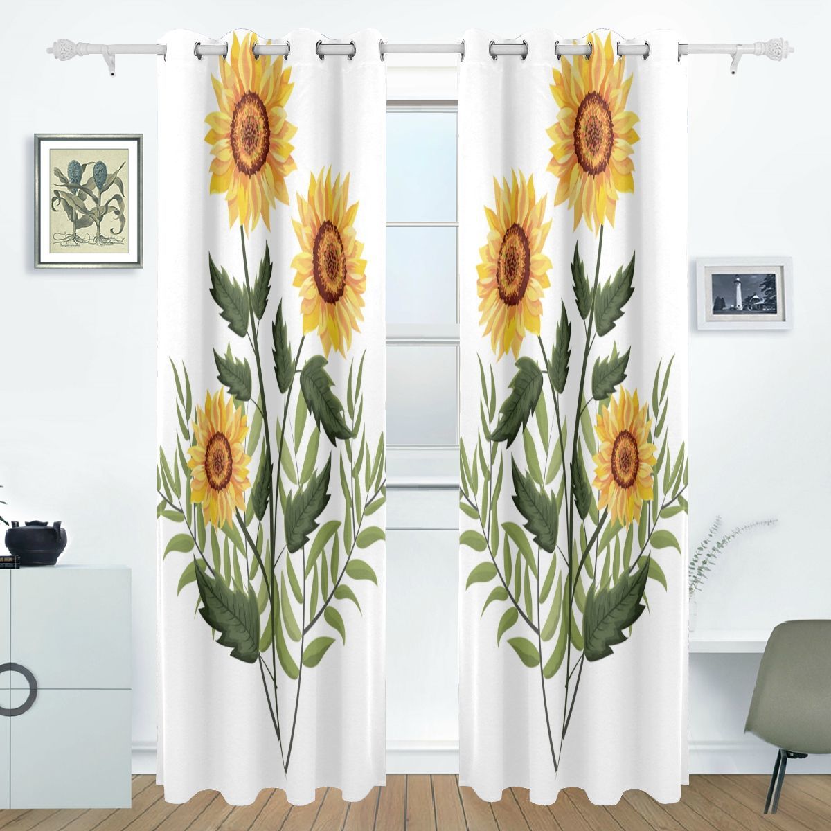 Window Curtains Blackout Elegant Floral Sunflower Yellow Flower Print ...