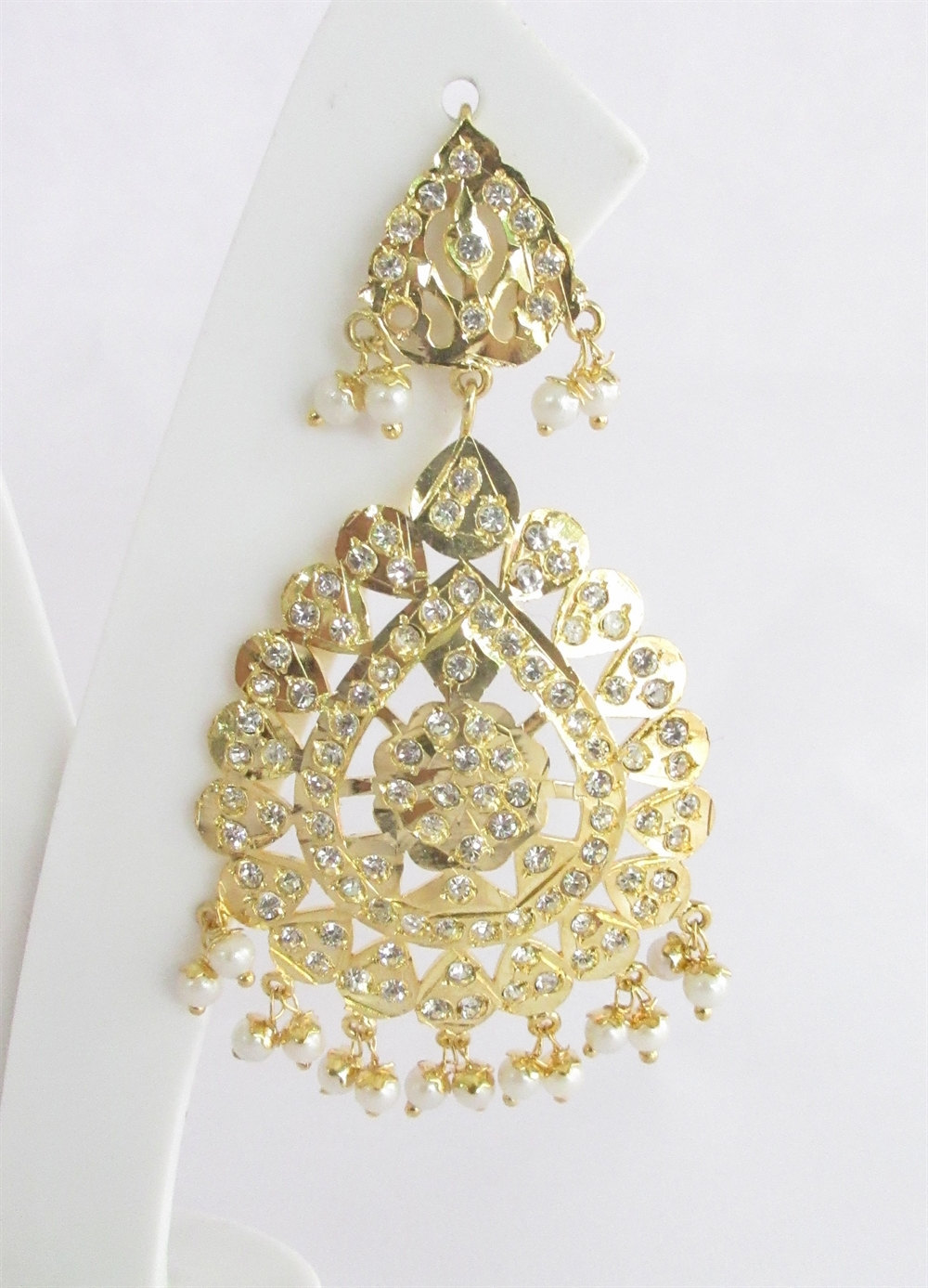 Gold Jadau Pearl Beads Earrings Tikka/Indian Punjabi Mughal Muslim Long