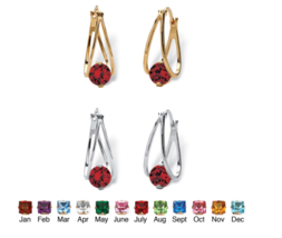 Simulated January Garnet Birthstone Crystal Hoop Earrings Silvertone & Goldtone - $94.99