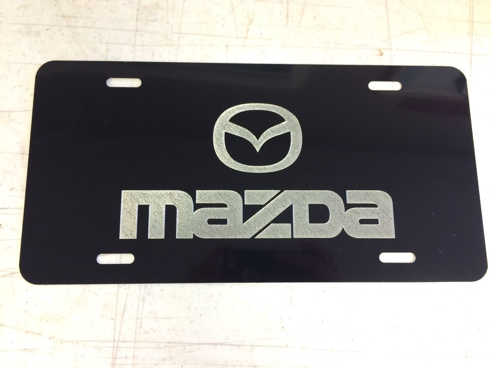 MAZDA LOGO Car Tag Diamond Etched on Black Aluminum License Plate ...