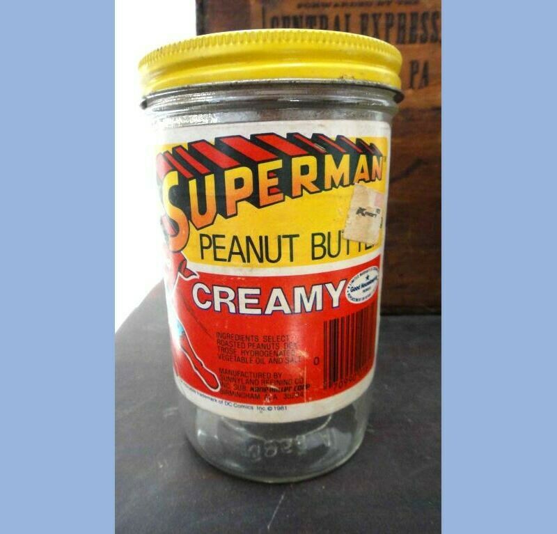 1981 vintage SUPERMAN PEANUT BUTTER JAR sunnyland COMIC LABEL Other