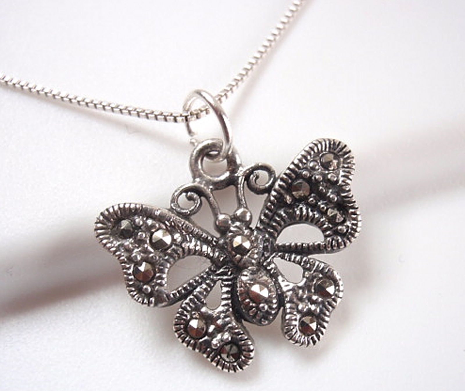 Marcasite Butterfly Necklace 925 Sterling Silver Corona Sun Jewelry - $45.89