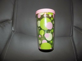 Tervis Tumbler Green & Pink Polka Dots Cup W/Pink Travel Lid 16 oz. EUC - $16.53