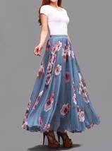 Women Pink FLORAL Chiffon Long Skirt A-line Flower Long Chiffon Skirt Summer  image 8