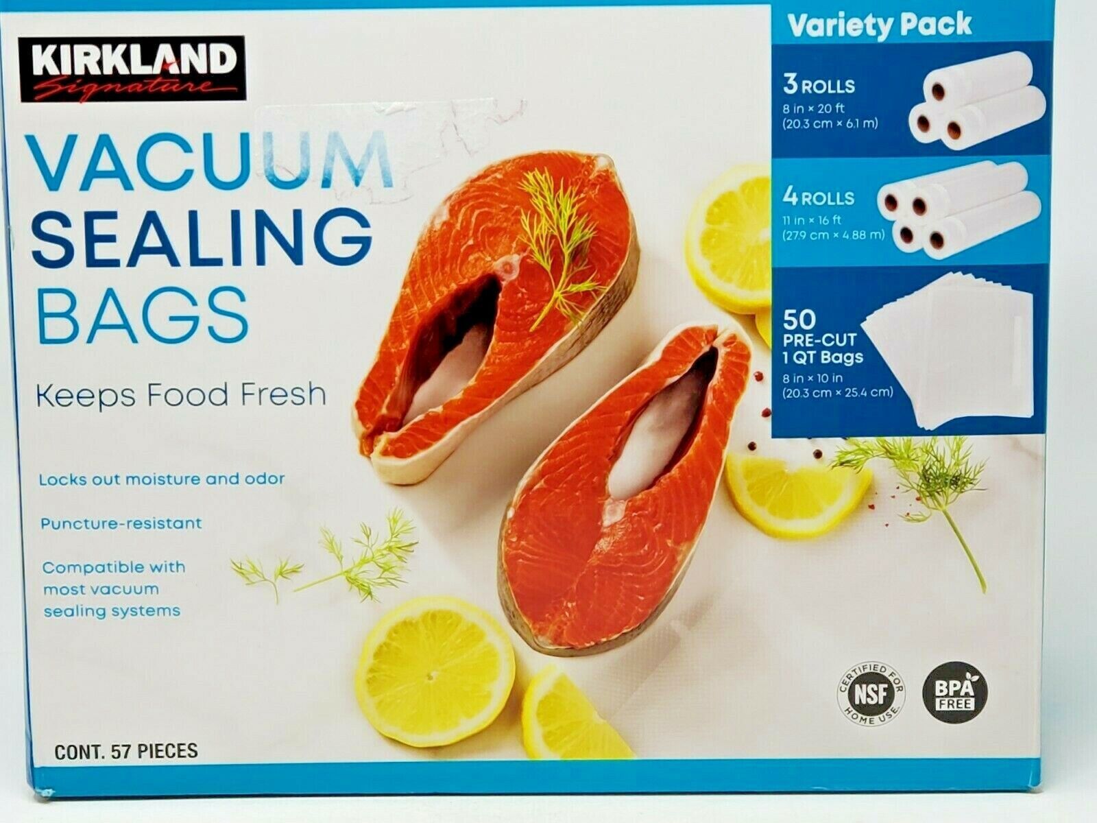 Kirkland Signature Vacuum Sealing Bags Assortment Pack 57 Pieces Food
