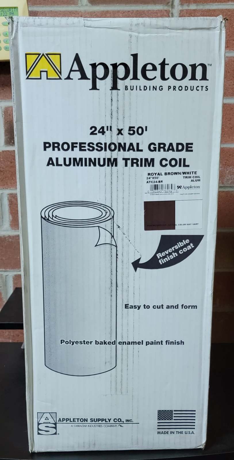 Appleton Aluminum Trim Coil 24" x 50' x .019" Royal Brown White