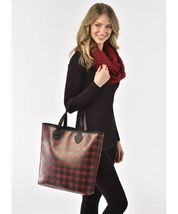 Red Plaid Tote Faux Leather Choice of 2 Styles 14.6" H Handbag Purse Ladies Shop image 3