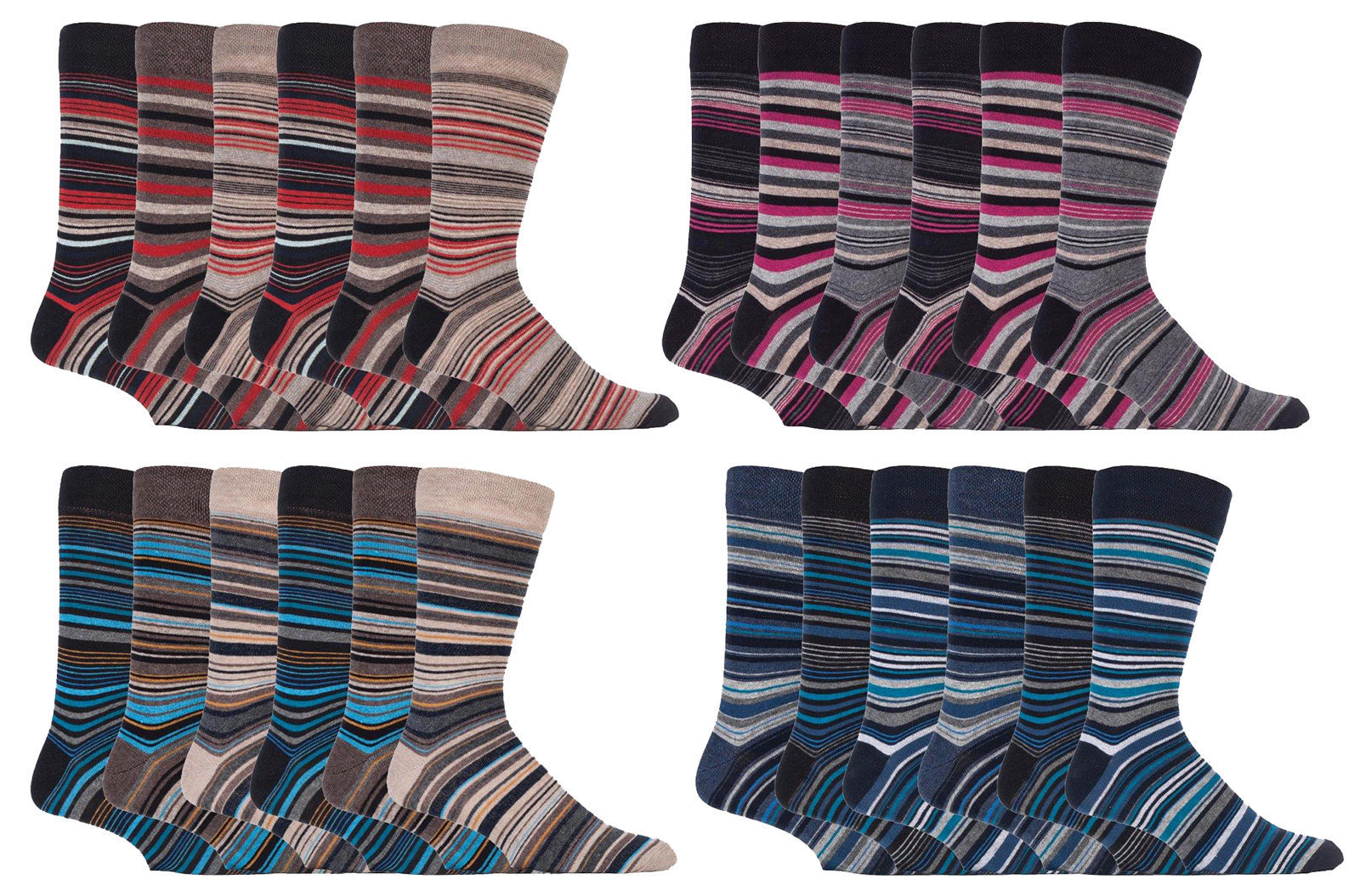 Sock Snob - 6 Pack Mens Cotton Colorful Striped Fashion Dress Crew Socks 7-12 US
