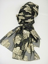Womens Fancy Black Scarf with Gold Metallic Roses Flowers 80&quot; x 20&quot; Made... - $17.81
