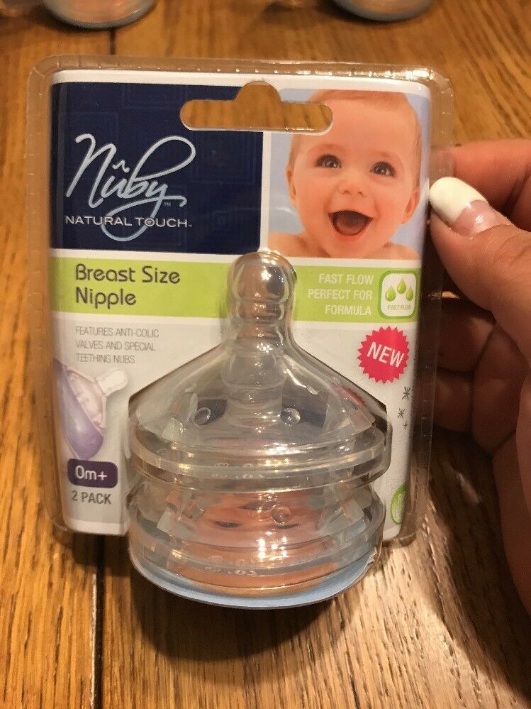 New Nuby Natural Touch Breast Size Nipple 2 pack! Fast Flow Nipple