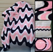 3 Color Exaggerated Ripple Afghan, Pillow &amp; Coasters Crochet Pattern B P... - $6.00