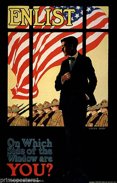 Primary image for WAR ENLIST WHICH SIDE OF THE WINDOW ARE YOU AMERICAN FLAG VINTAGE POSTER REPRO