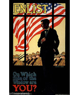 WAR ENLIST WHICH SIDE OF THE WINDOW ARE YOU AMERICAN FLAG VINTAGE POSTER... - $10.96+