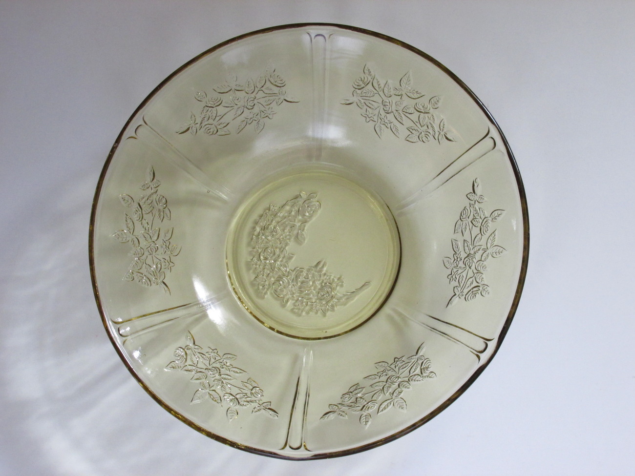 Depression Glass "Sharon" or "Cabbage Rose" Large Amber Berry Bowl 1930s Pottery & Glass