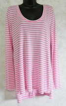 Banana Republic Ladies Soft Knit Pull Over Long Sleeve Top Pink White Stripe Lge - $18.69